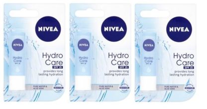 3 x Nivea Lip Care Hydro Care SPF15 Pure Water Aloe Vera